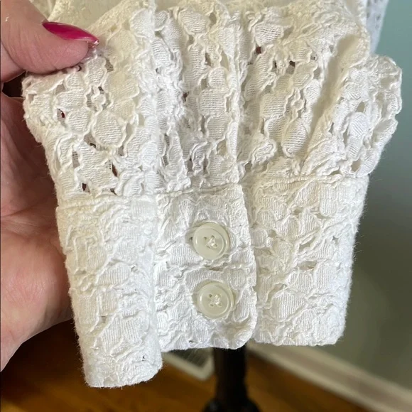White Lace Button-Up Women's Top - Picture 2 of 4